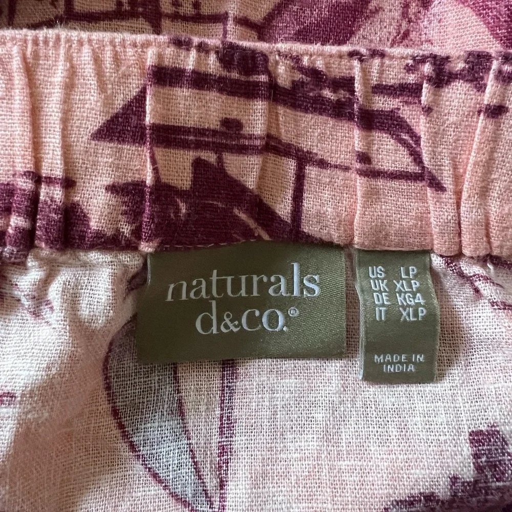 Denim & Co. Naturals Linen Blend Pink Tropical Midi Skirt Size Large Petite